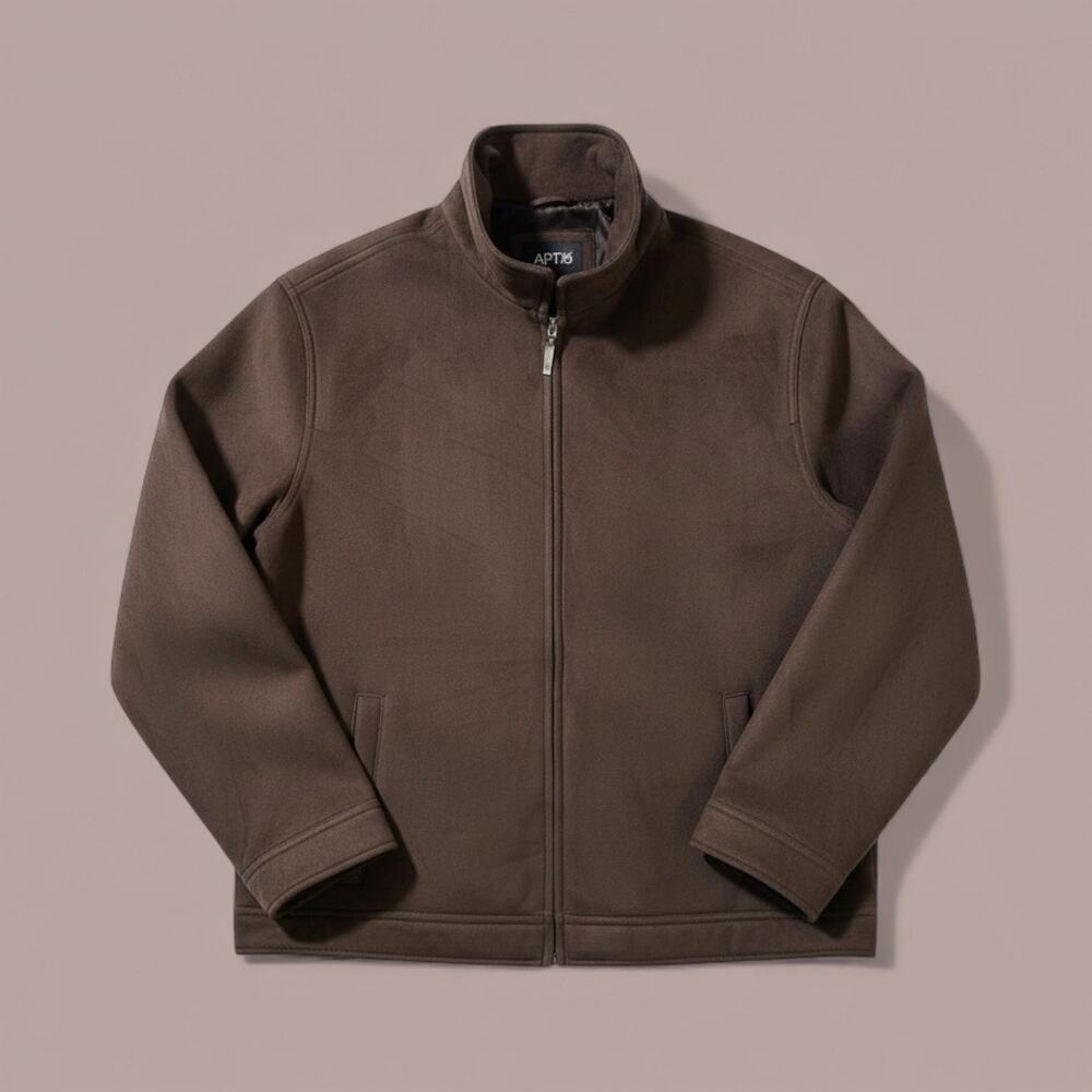 APT. 9 Mens Faux Suede Full Zip Coat Jacket Brown Size XL Faux Fur Lining Winter